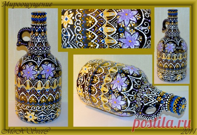 Роспись бутылки контурами