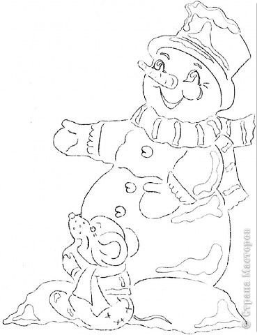 Шаблон снеговика на окно на новый год