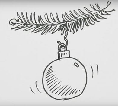 Рисование елочной ветки с игрушкой