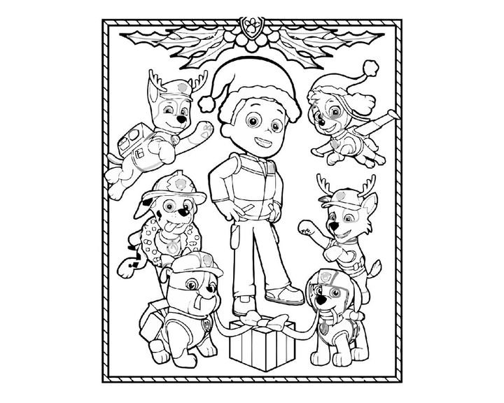 Разукрашка Щенячий патруль новогодний