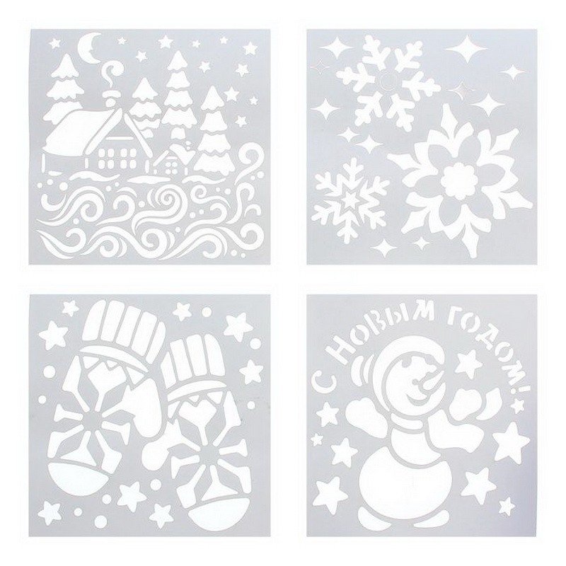 Спрей «иней. Искристые снежинки», с трафаретами, цвет белый