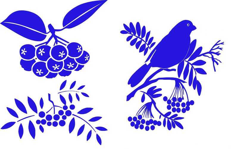 Ветка рябины трафарет