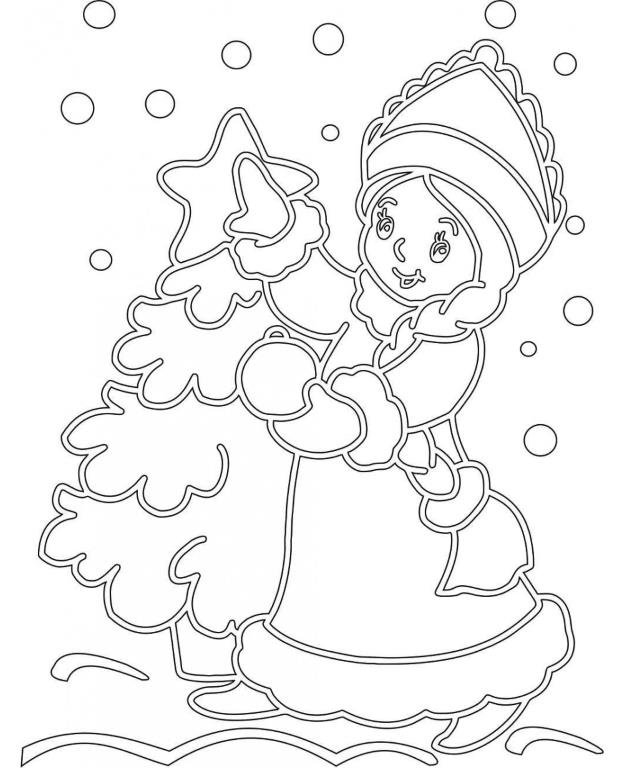 Трафареты на окна к новому году Снегурочка
