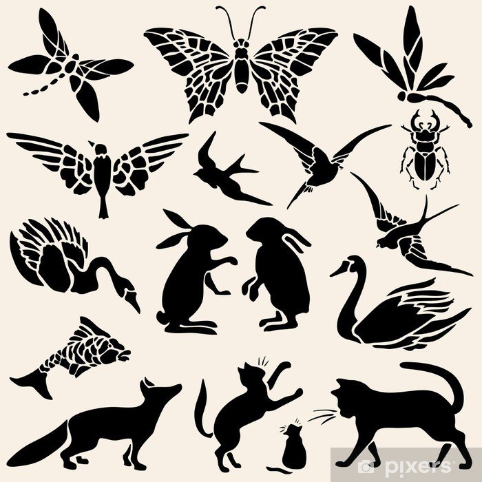 Трафареты насекомых, птиц, животных