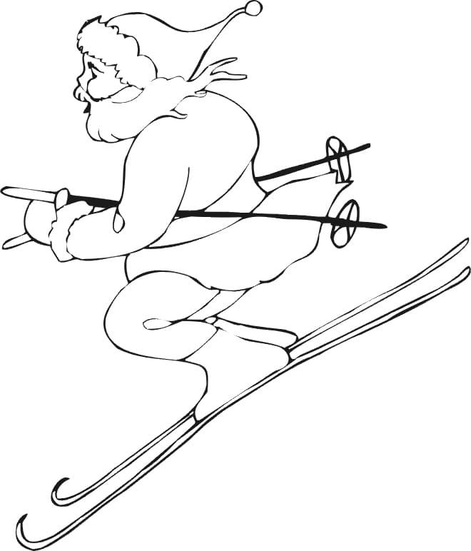 Дед Мороз на лыжах раскраска для детей