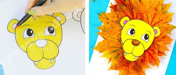 Поделка Лев из листьев