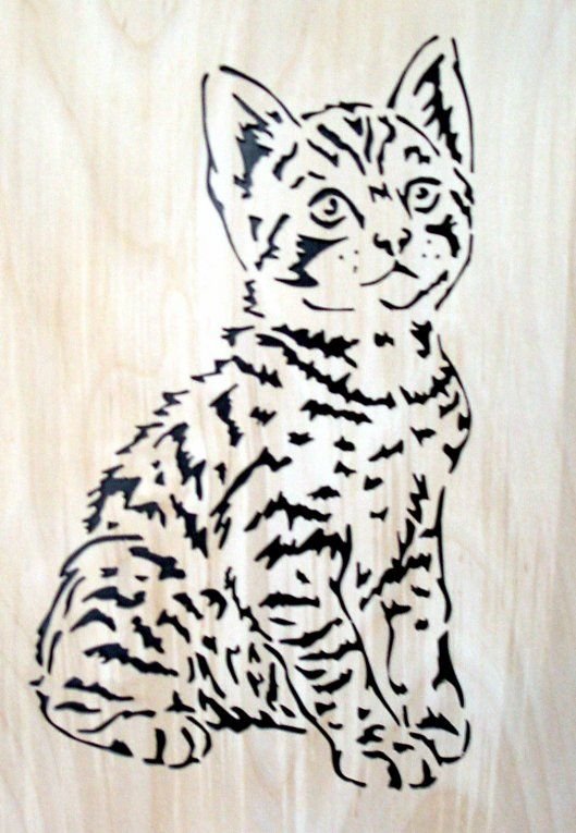 Трафарет кота для выжигания по дереву