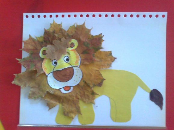 Лев из листьев аппликация