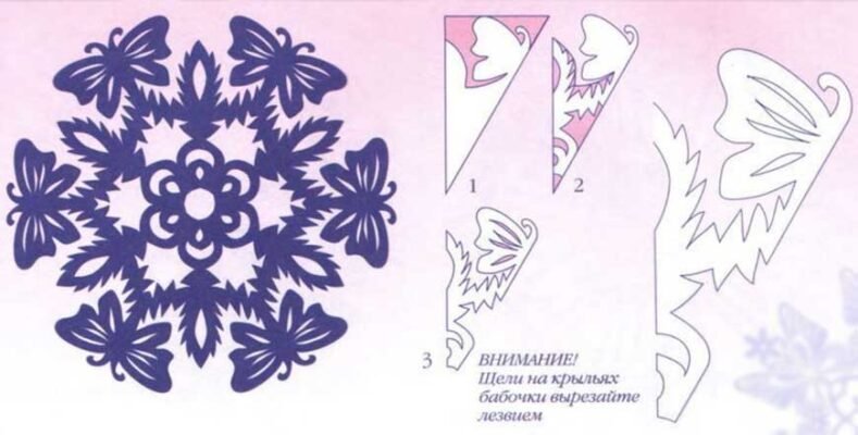Трафарет снежинки с бабочками
