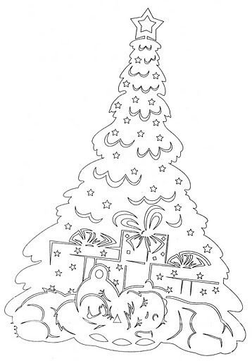 Новогодние трафареты на окна елка