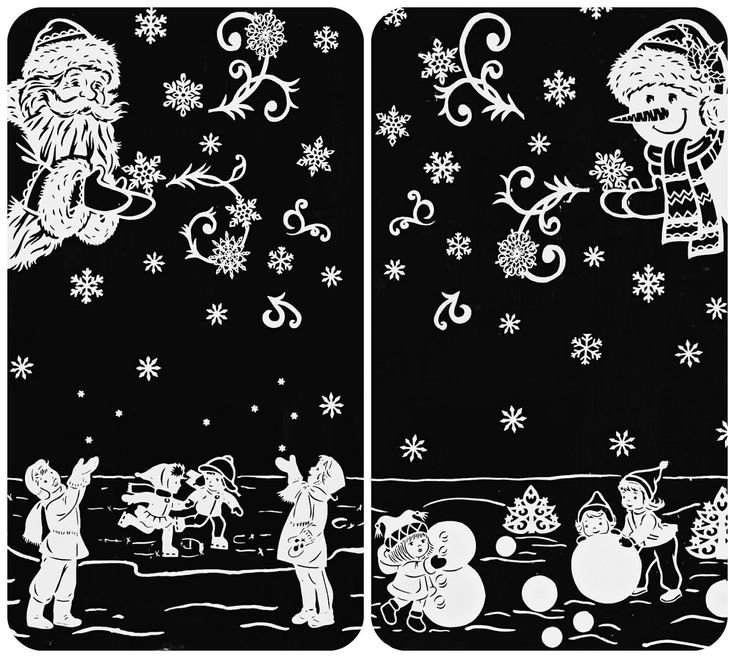 Снежинки трафареты и дед Мороз на окно