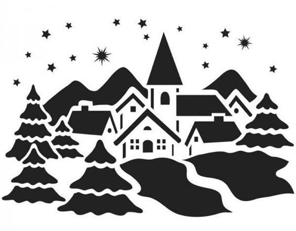 Домики силуэты новогодние