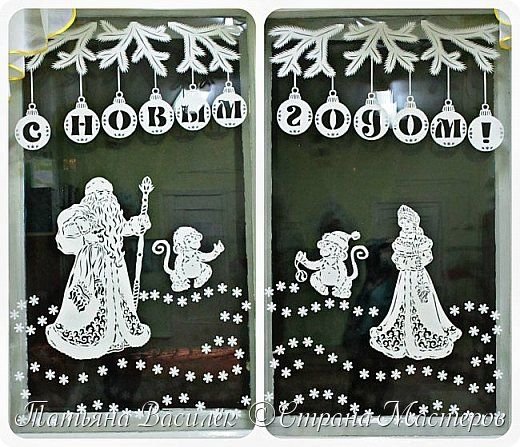 Новогоднее украшение Деда Мороза и Снегурочки на окно