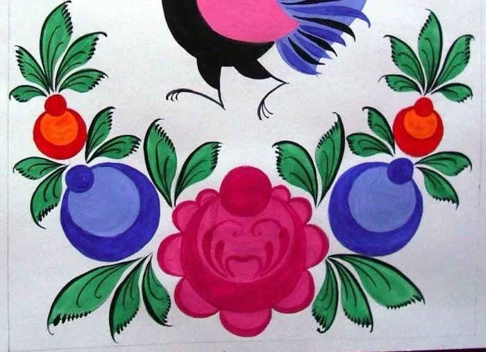 Элемент Городецкой росписи "Городецкий фазан"