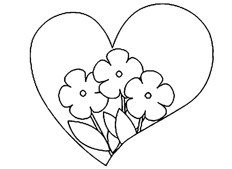 Раскраска сердце с цветами