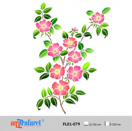 Веточка шиповника роспись стены