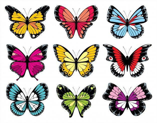 Разноцветные бабочки для вырезания