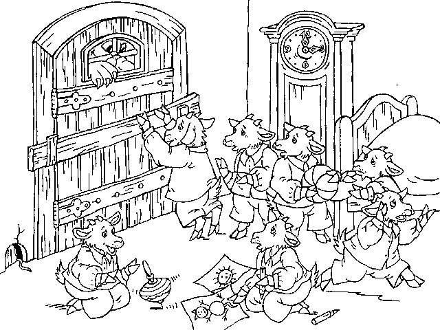 Раскраска по сказке волк и семеро козлят