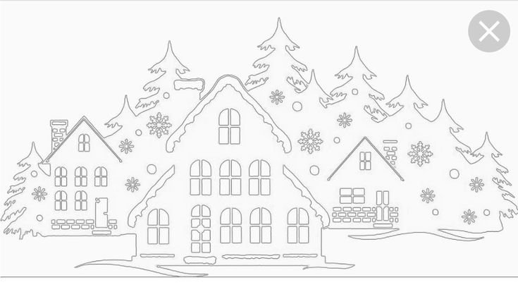 Трафареты на окна новогодние домики