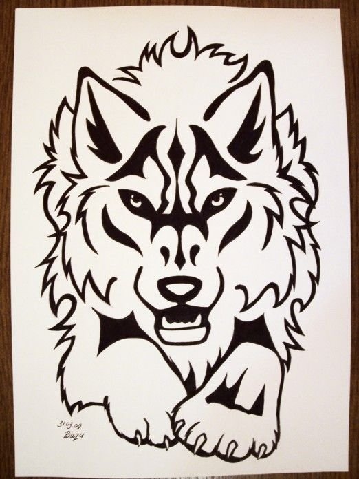 Волк тату трафарет