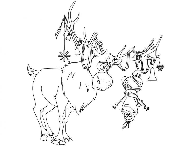 Раскраски Холодное сердце Олаф и Свен