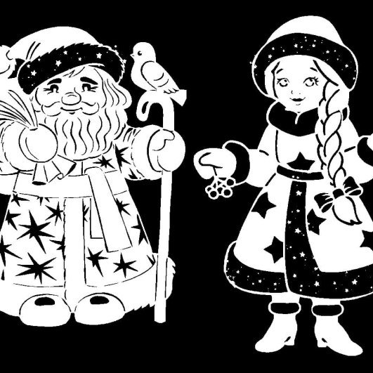 деда мороз и снегурочка на стекло