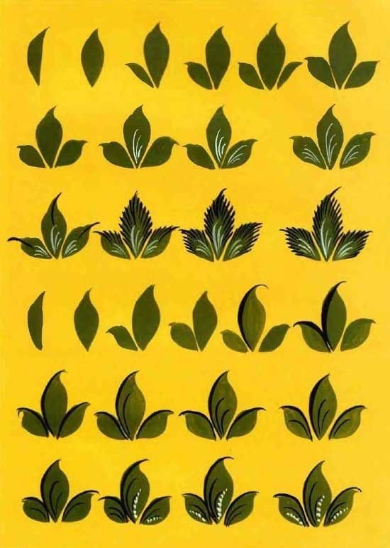 Листья в Городецкой росписи