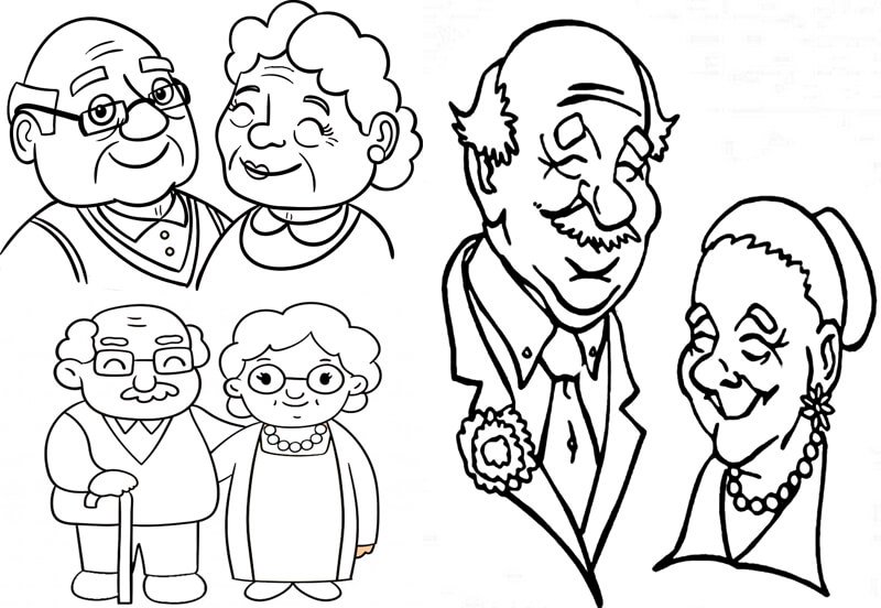 Раскраска бабушка и дедушка