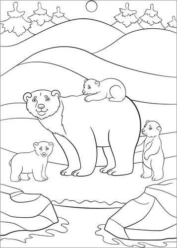 Раскраска Медведица с медвежатами для детей