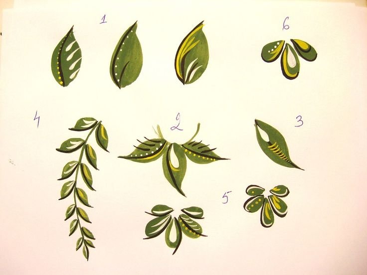 Городецкая роспись элементы листики