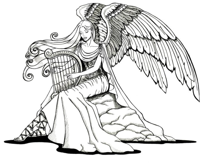 Ангел с арфой эскиз