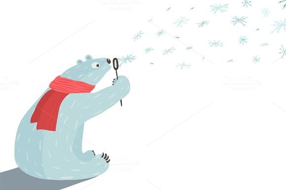 Снеговик дует снежинки