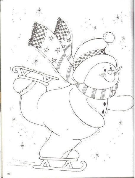 Снеговик на коньках раскраска