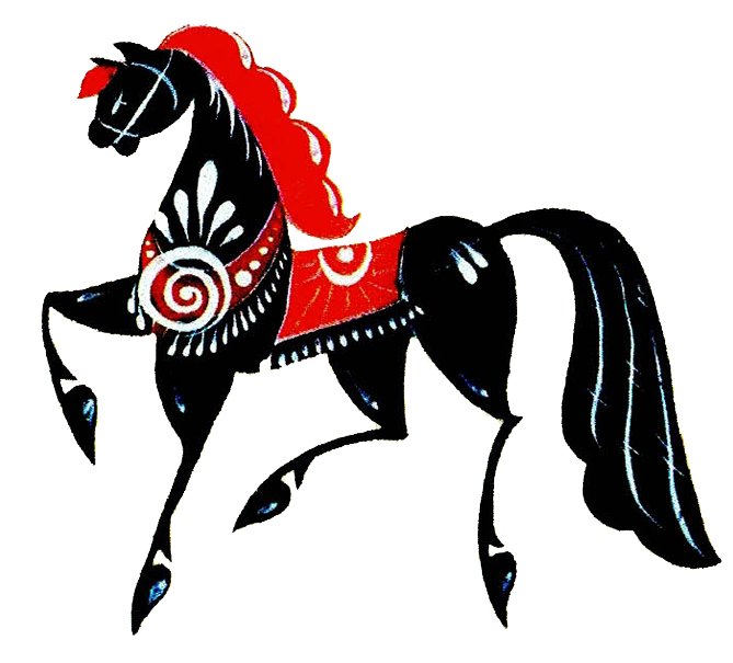 Городецкая роспись конь