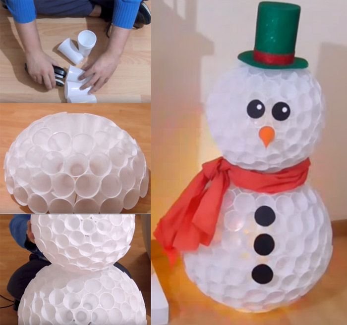 Снеговик из пластиковых стаканчиков