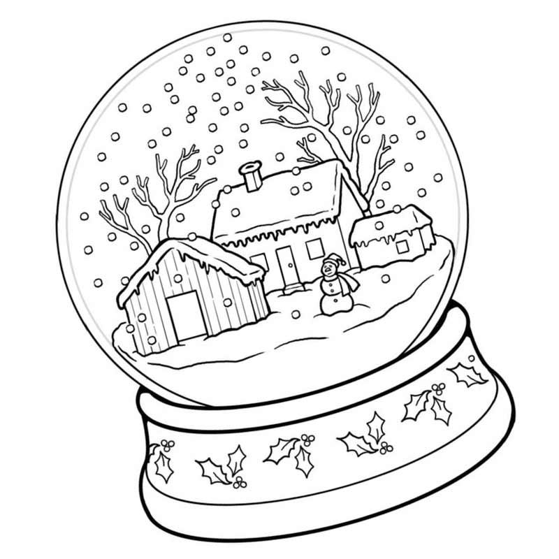 Раскраска новогодний шар со снегом