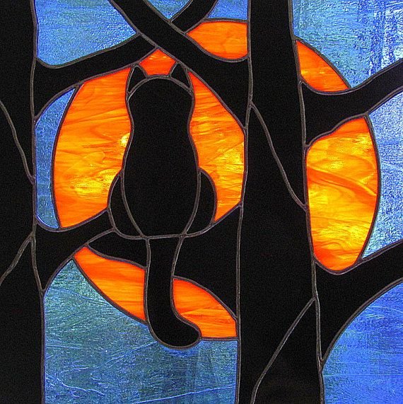 Витраж черный кот