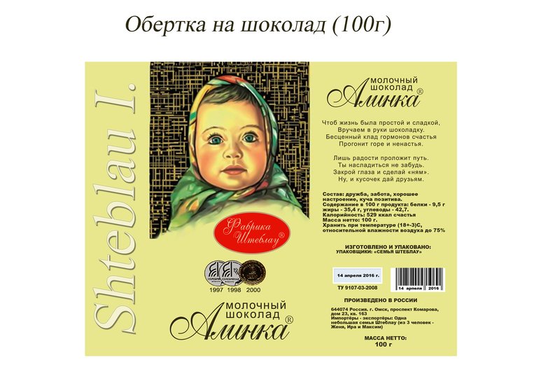 Шоколад Аленка обертка