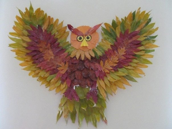 Сова из листьев поделка