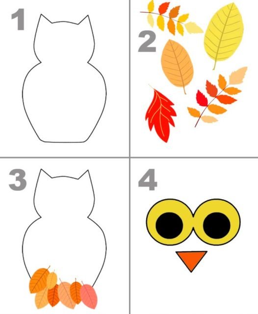 Трафарет Совы для аппликации из листьев