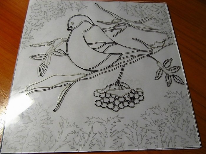 Снегирь на ветке трафарет