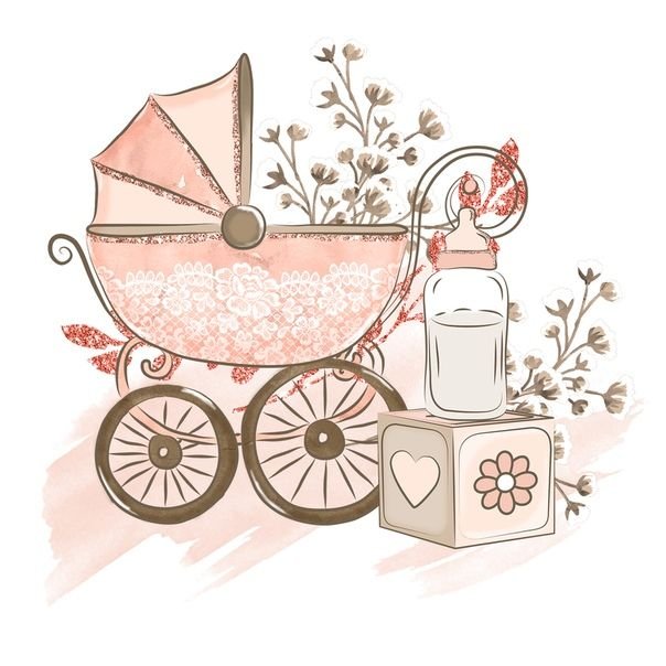 Коляска детская рисунок акварель