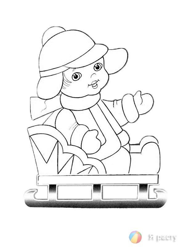 Трафарет мальчик на санках