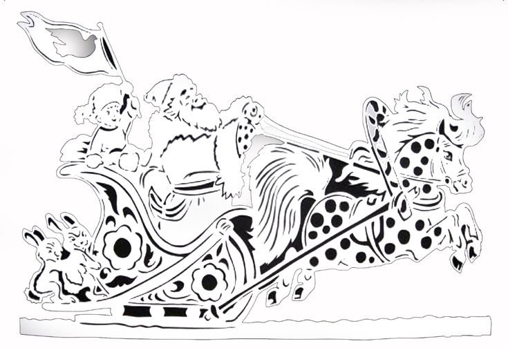 Дед Мороз на санях трафарет на окно