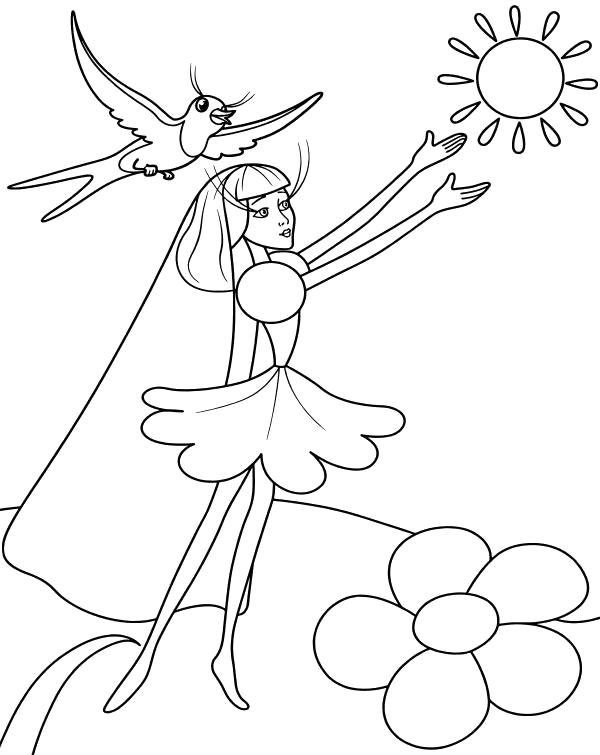 Раскраска к сказке Андерсена Дюймовочка