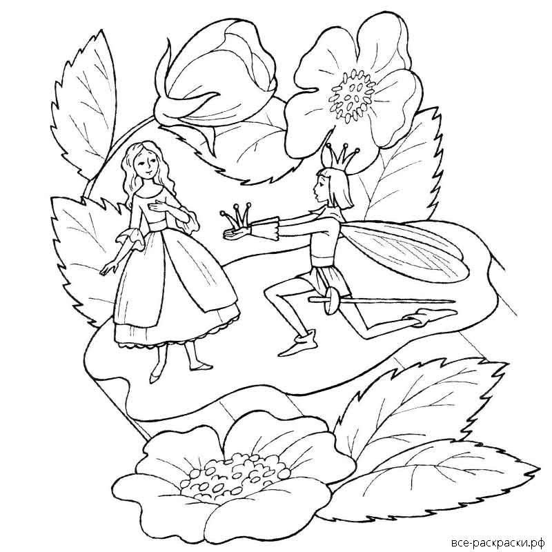 Дюймовочка картинки раскраски