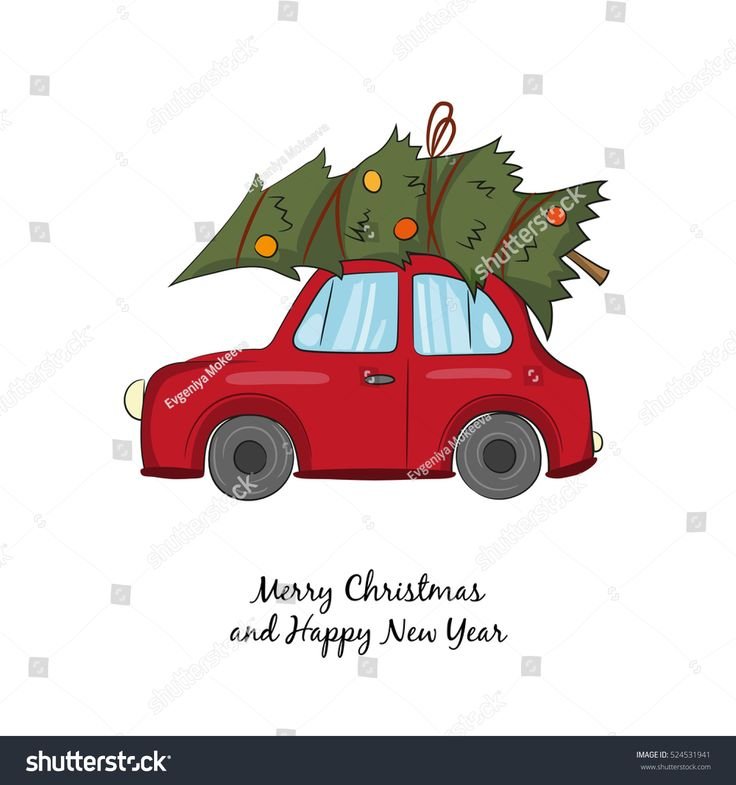 Красная машинка с елкой вектор