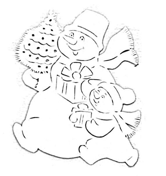 Новогодние вытынанки Снеговик