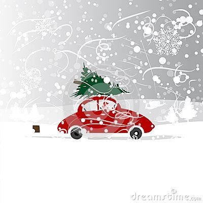 Новогодняя красная машинка с елкой