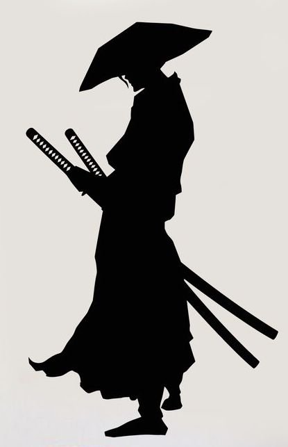 Силуэт самурая на белом фоне